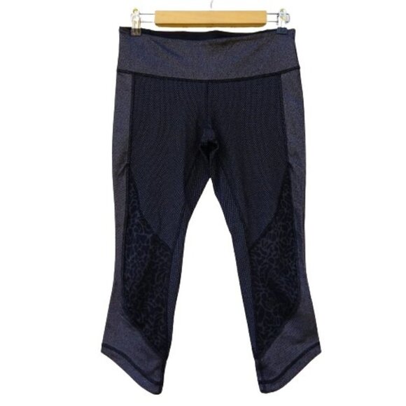 Lululemon Run Around (?) Crop Leggings Size 8 Gray Black Mixed Media Print - Picture 1 of 9
